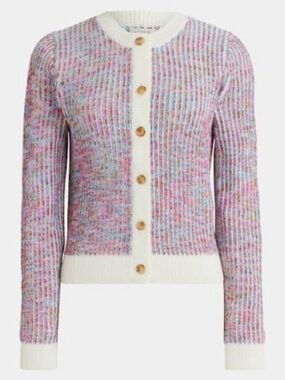 J. Crew Multicolor Pink Ladder-Stitch Cardigan with Cream Trim